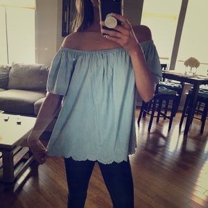 Gap Off the shoulder chambray top with embroidery